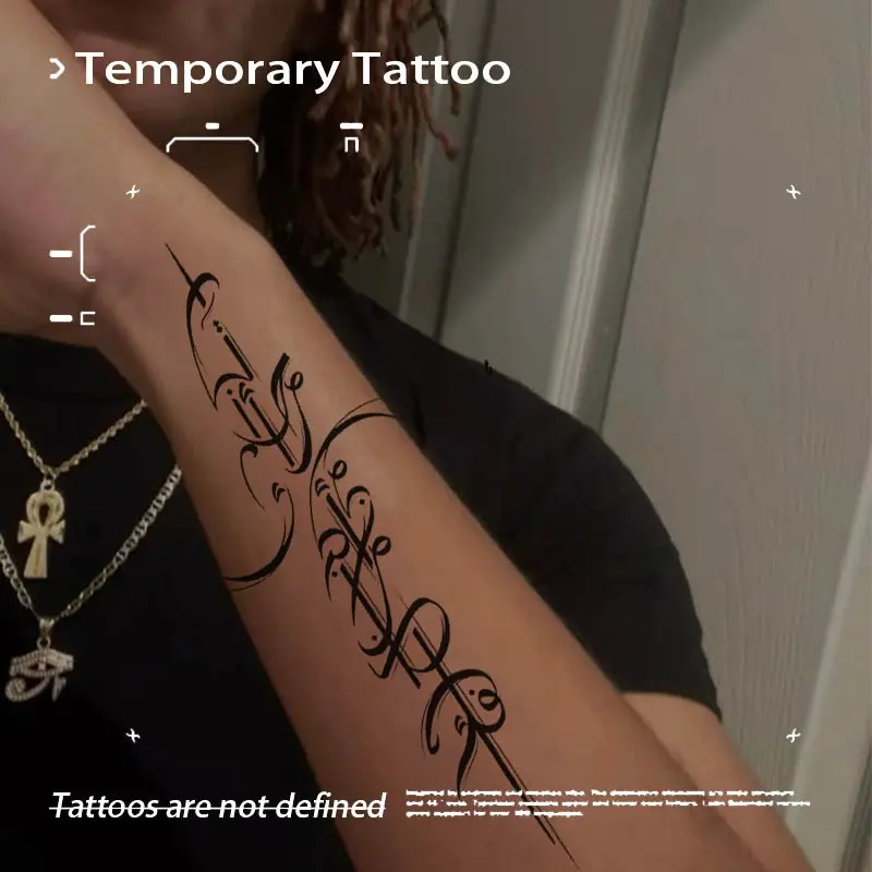 Tribal Abstract Line Totem Herbal Juice Temporary Fake Tattoos Temporary Tattoo Semi‑Permanent Waterproof Long‑Lasting Ins Fake Tattoo Stickers for Arms Men Women