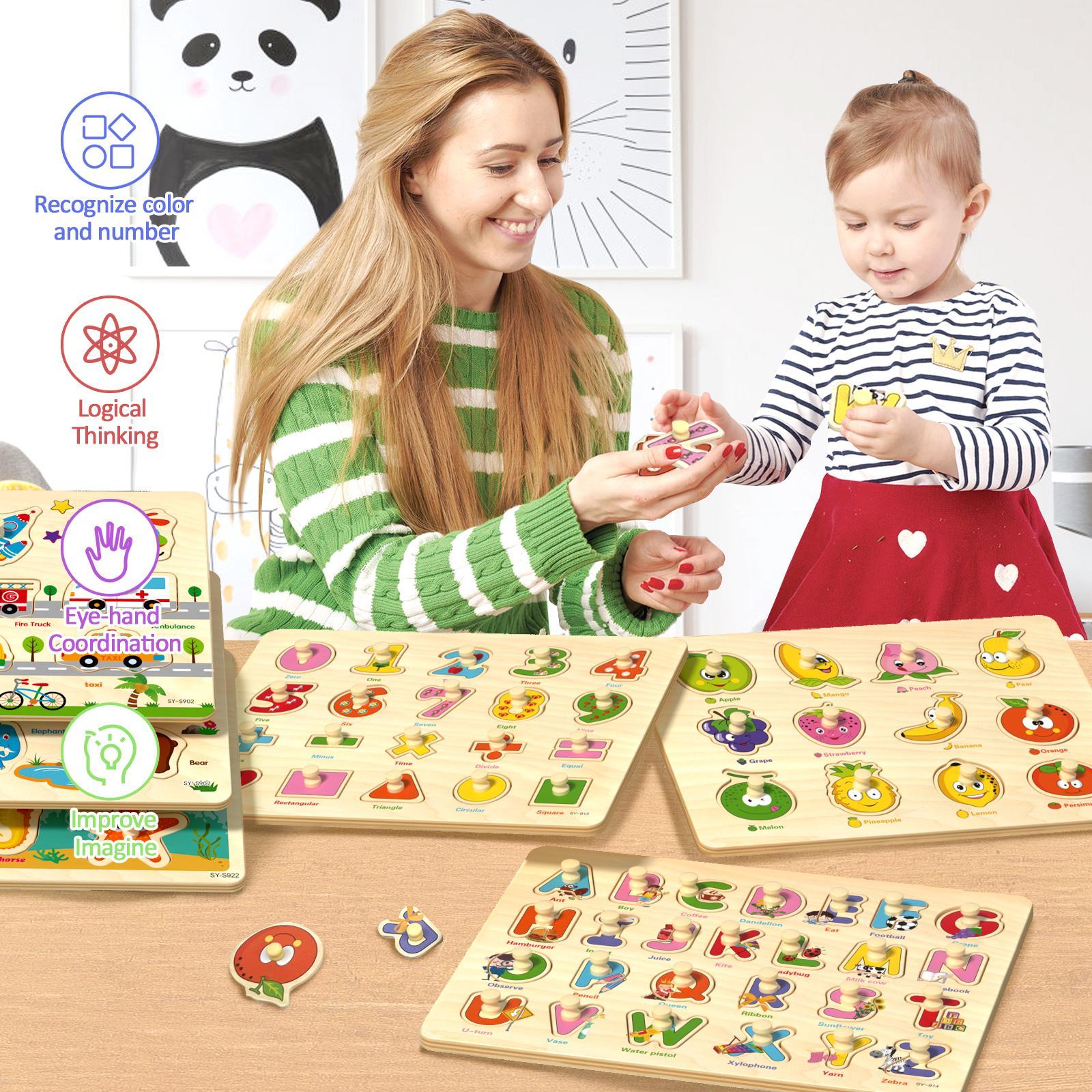 Wooden Peg Puzzle Toy, 6 Counts/box Shape Recognition Matching Puzzles Board, Creative Learning Toy for Birthday Gifts