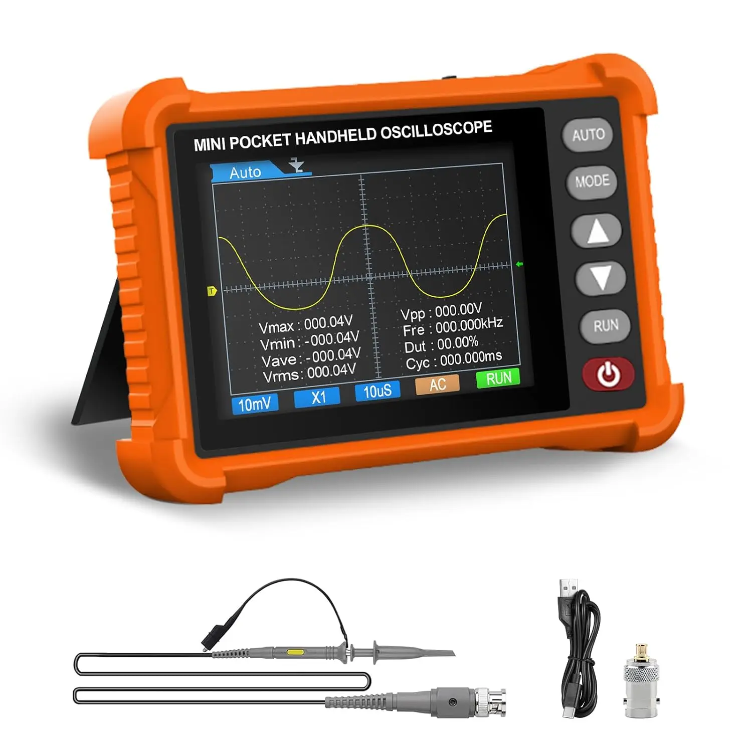 Handheld Lab Oscilloscope Automotive, 500kHz Bandwidth Digital Oscilloscope | Portable Oscilloscope Kit with 2.8 Inch TFT Screen, 2.5MS/s Sampling Rate, 3 Trigger Function, USB Rechargeable Accessories