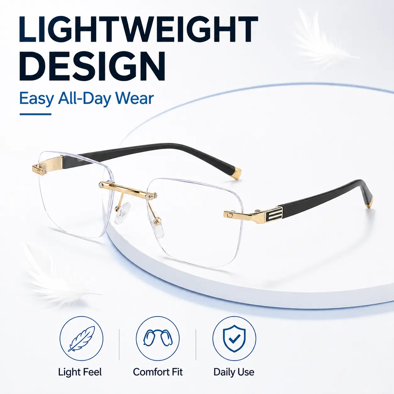 Unisex Rimless Reading Glasses, Lightweight Gold/Silver Metal Frame with Bluelight Blocking for Computer & Office, +1.00-+3.00, Accessory Non-Prescription Glasses, Blue Light Protection Non-Prescription Glasses
