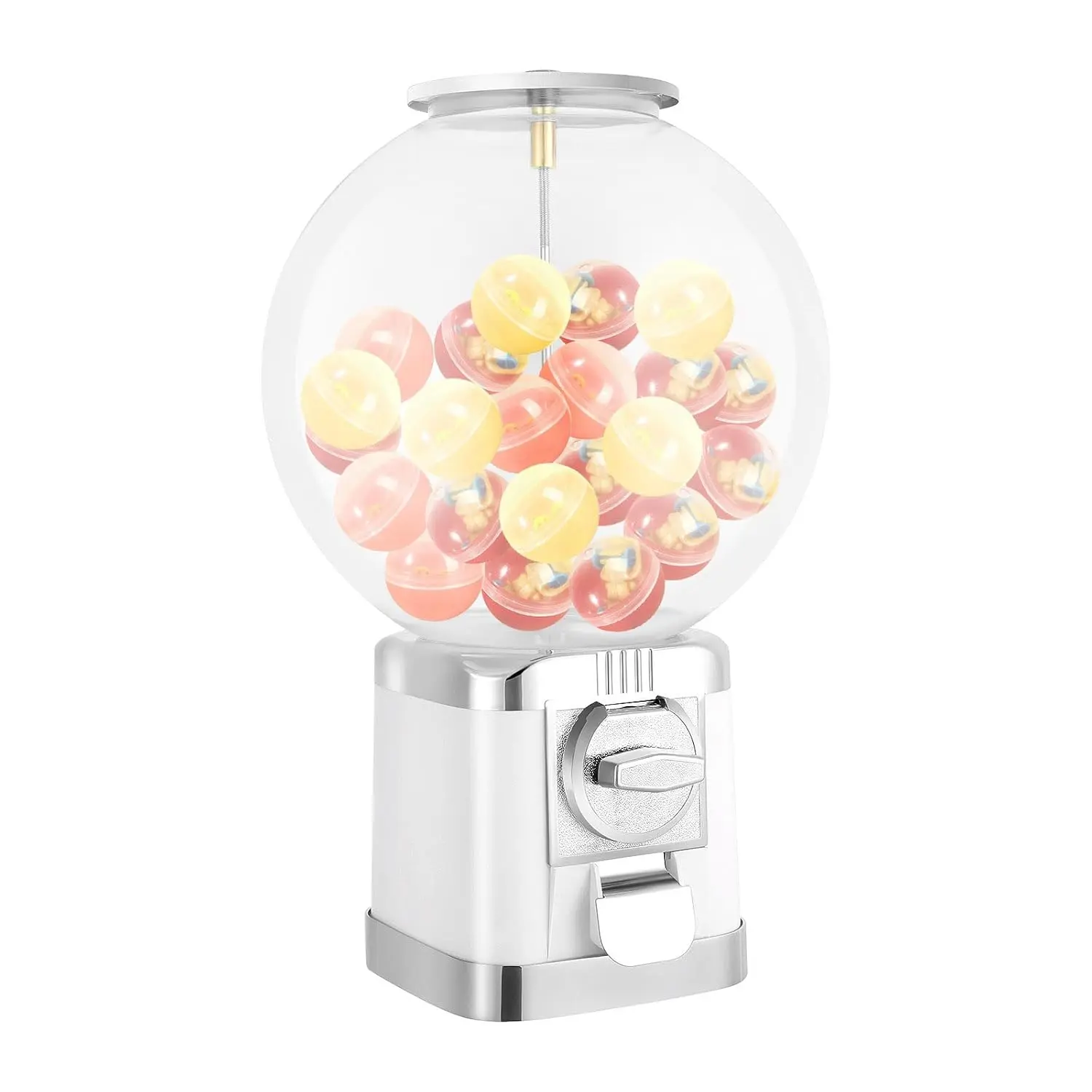 LM-202B 1x Twister Ball Dispenser - 1 Dollar Coin Operated, 500-Ball Capacity, 17x17x46cm/6.69x6.69x18.11in, ABS PC Alloy White Vending Machine for Retail Users, Parks, Easy to Use, Lm-202B Model