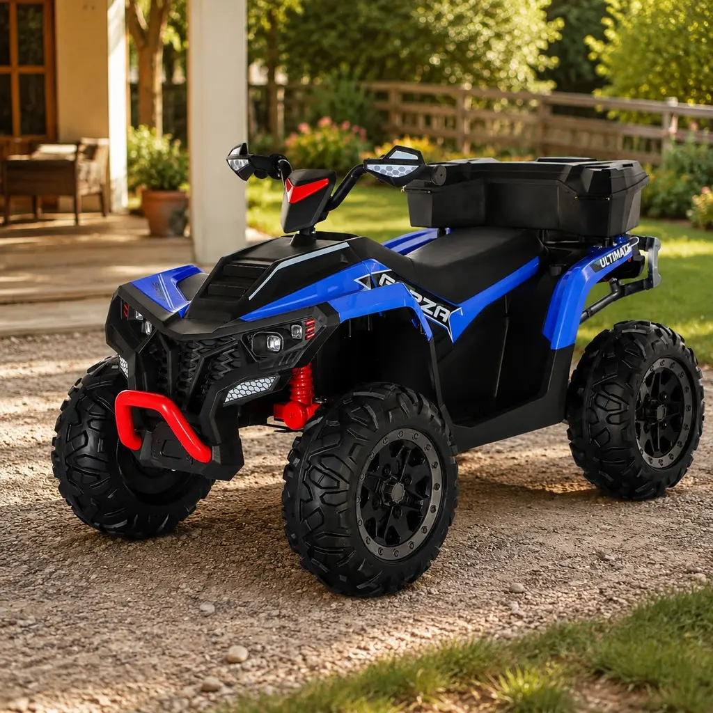 ARCH Kids 24V 4WD Battery-Powered Electric ATV Ride-On Toy, 2-Seater Quad for 4-8 Yr-Olds, 4x200W Motor, 6MPH Max Speed, Bluetooth, Ethylene Vinyl Acetate (EVA) Foam Tires, Spring Suspension, 47.00 lb Plastic+Iron Outdoor Adventure Vehicle, Blue