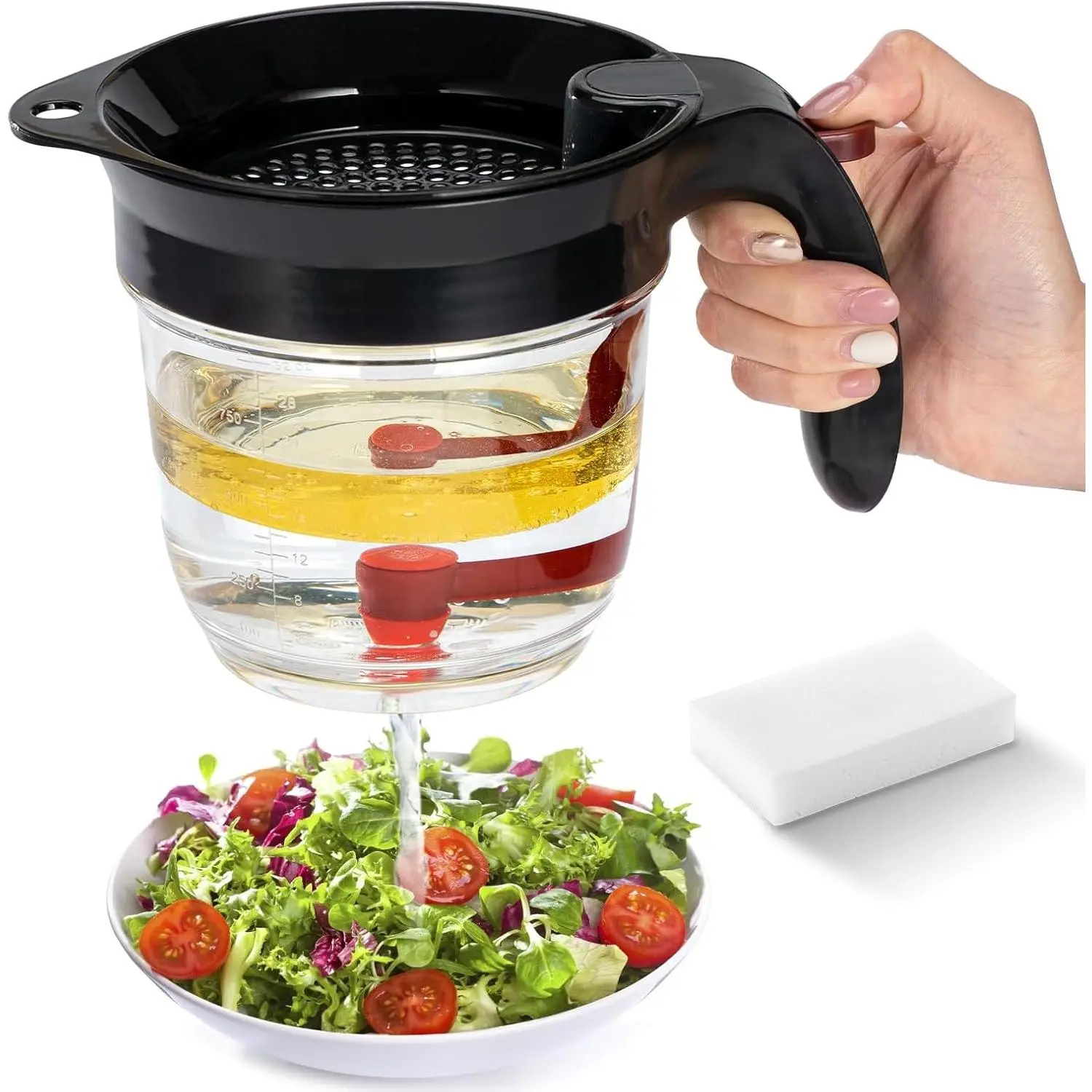 Fat Separator for Gravy,4 Cup,32oz,with Measuring Cup and Filter | Grease Gravy Separator with Scale,Grease Gravy Separator with Multi-Functional Dish Sponge