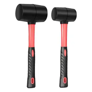 Rubber Mallet Hammer Set, 8 Oz and 16 Oz, Soft Blow Tasks Without Damage, Black with Red, 2 Packs
