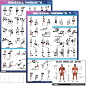 Dumbbell Workout Poster Set 2 Pack - Workout Posters for Home Gym Volume I & II 18" x 24" with Enlarged Dumbbell Exercise Charts Illustrations Home Gym Decor