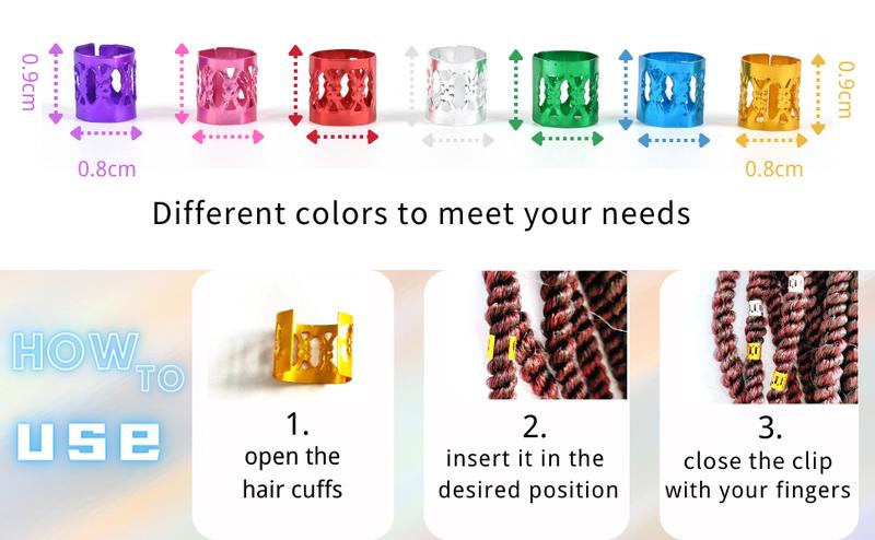 400 Hair  for Braids Accessories Dreadlocks Beads Hair Cuffs Hair Rings Hair Braid Clips Colorful Aluminum Adjustable Metal Hair Accessories for Women and Girls (Multi-colored)