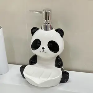 Cute Panda-Shaped Dual-Purpose Ceramic Dispenser Bottle - Holds Lotion, Soap, Hand Wash, Shower Gel, Kitchen Detergent - Bathroom Decor for Bathroom, Kitchen Use