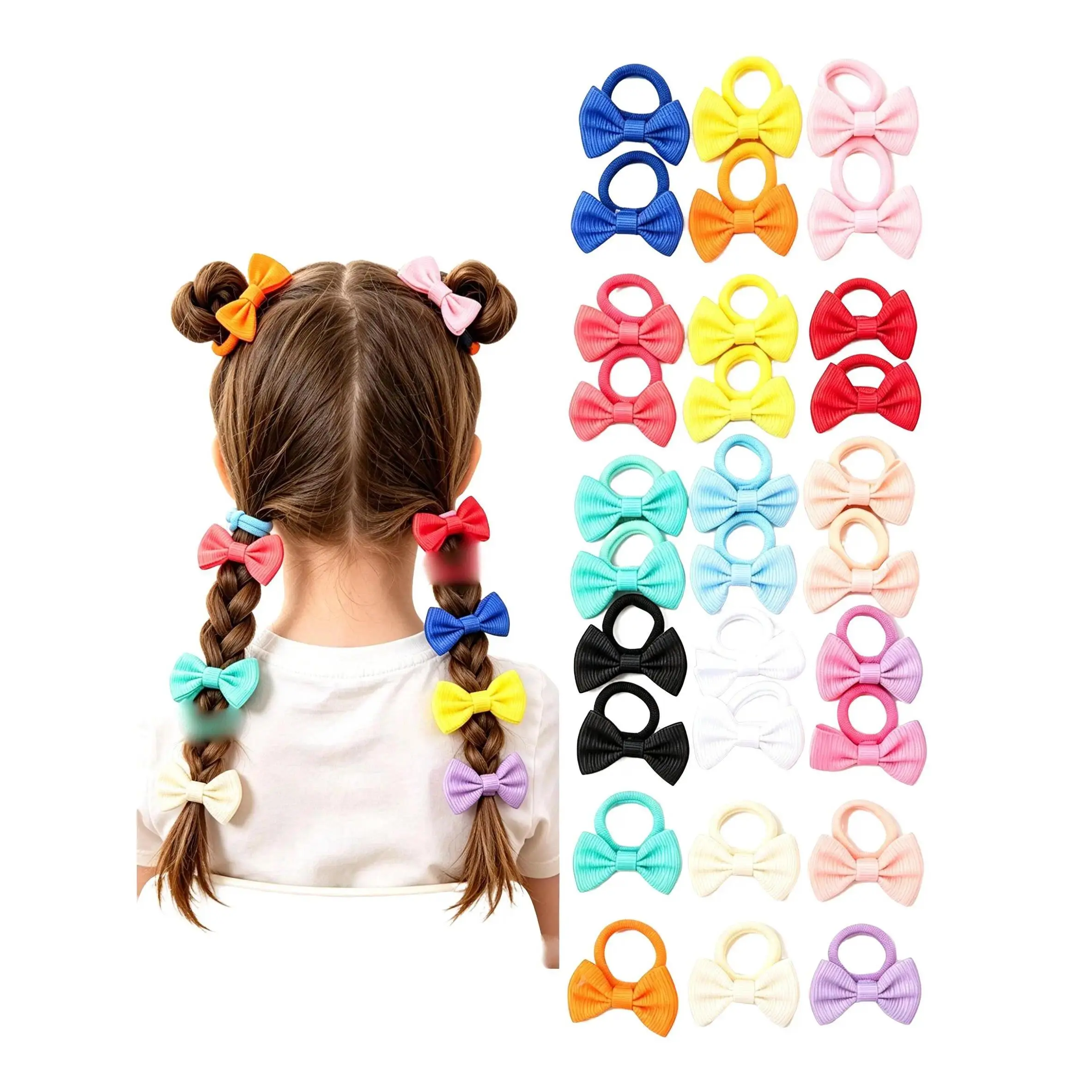 30Pcs Bulk Bow Hair Ties, Soft No Pull Hair Bands, Versatile Ponytail Holders for Girls All Hairstyles, Elastic Hair Accessory