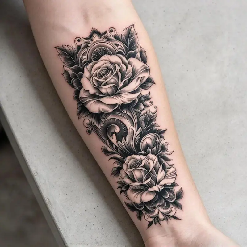 17 x 48 Inch Large Flower Temporary Tattoo, Colorful Waterproof Realistic Body Decal for Arm and Leg, Full Body Tattoo Sticker for Festivals, Parties, Concerts and Events