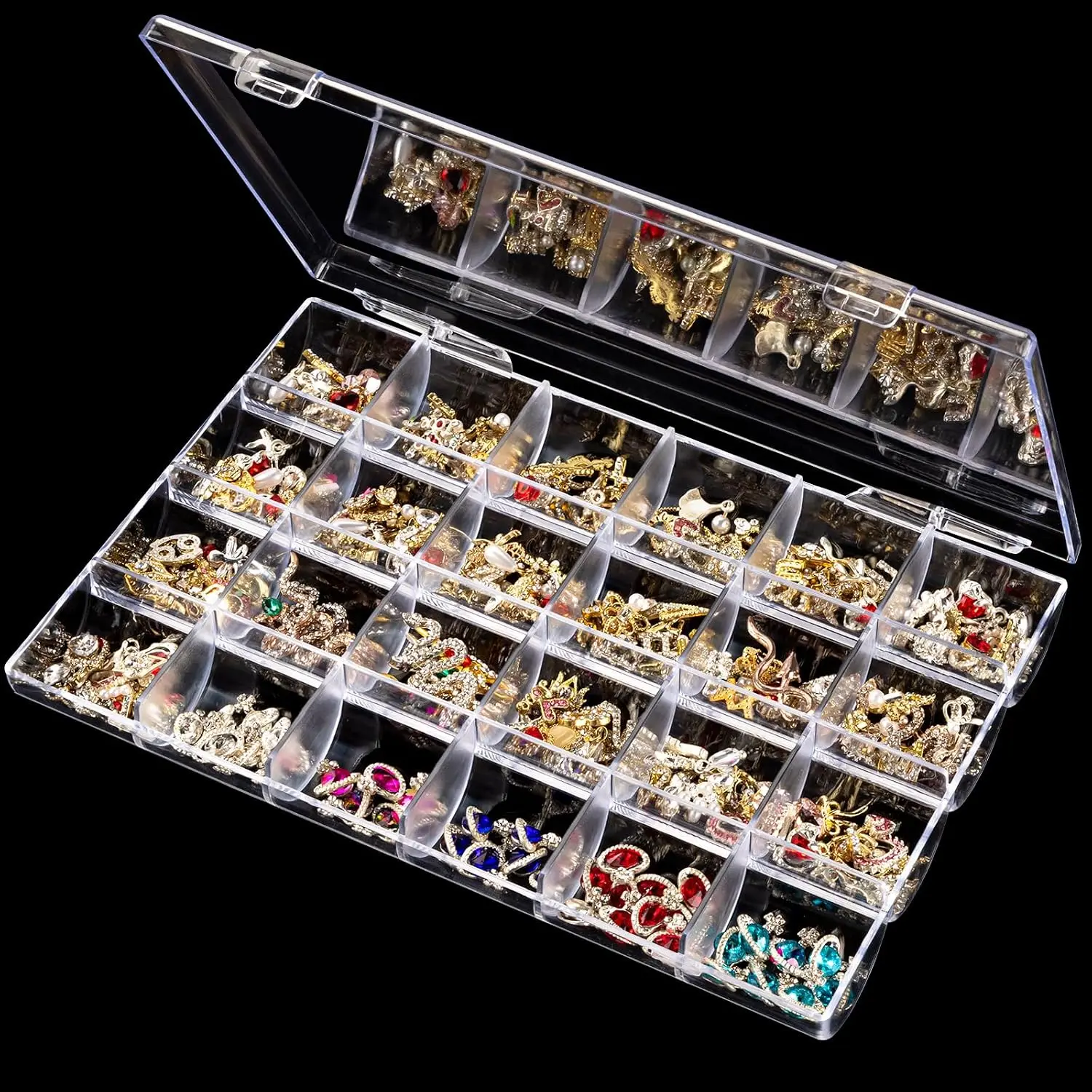 24 Grids Clear Plastic Organizer Box with Fixed Dviders,  | High Transparency  Storage Box with Compartments for Crafts,  Charms, Fishing Tackles,  Art Decorations