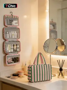 Large Capacity Cosmetic Bag, 1 Count Multi-functional Storage Bag with Hook, Waterproof Makeup Bag, Portable Travel Toiletry Bag