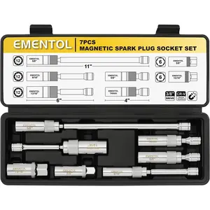 2026 EMENTOL 7PCS 3/8" Drive Spark Plug Socket Set, CR-V, Swivel Magnetic Extension Sockets, Includes 9/16", 5/8", 13/16", 14mm Sockets