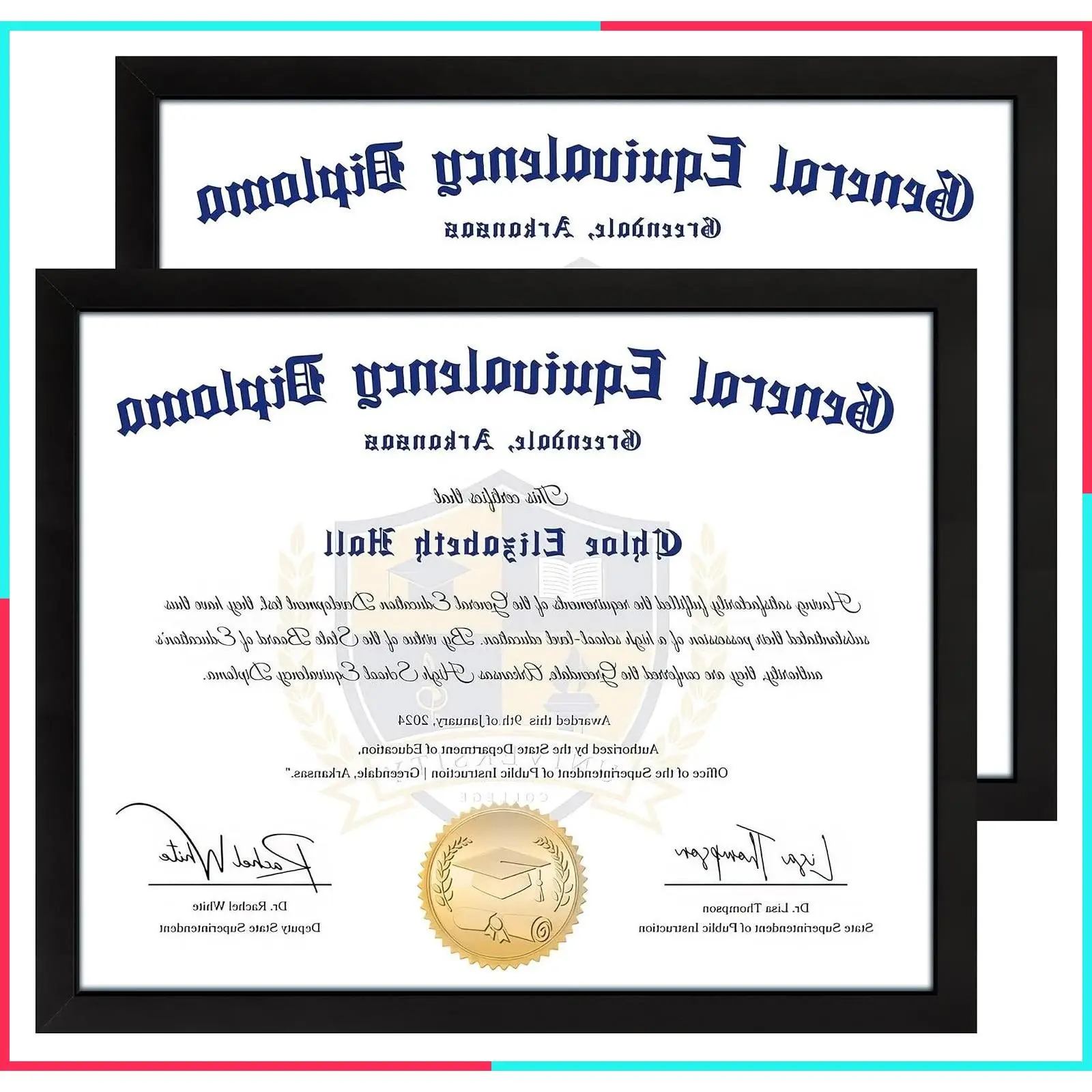 8.5x11 Diploma Frame with Clear Plexiglass, Black Picture Frames for Wall Display, 2 Pack Certificate Document Frames, High School Diploma Frame