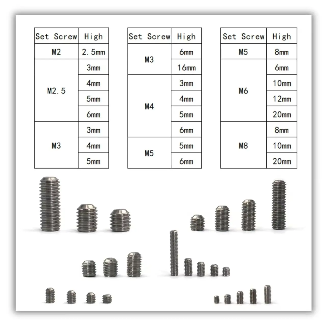 68 count 24 Sizes Set Screw  Kit, Metric Hex Socket Grub Screws, 304 Stainless Steel with Hex Wrenches for Door Handles, Bathroom Fixtures, Faucets Repair (M2, M2.5, M3, M4, M5, M6, M8)