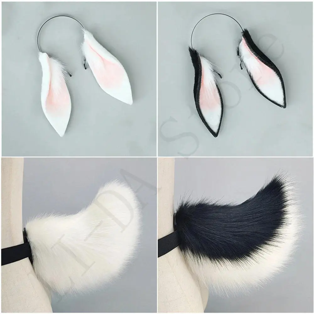 2Pcs/Set Kawaii Bunny Floppy Ear Hairband & Fluffy Rabbit Tail, Plush Cosplay Accessories for Anime Halloween Costumes (Tail Length: Approx 22 cm), Tail Length: Approximately 22 Cm
