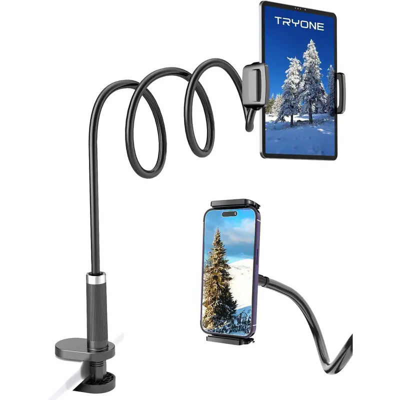 Gooseneck Phone & Tablet Holder Mount with Silicone Lazy Arm - 39.4in (0.8m) Adjustable 2.2 lbs Metal Base, Durable Display Stand for Bedside Movies, Gaming, 4.7-12.9 inches Devices