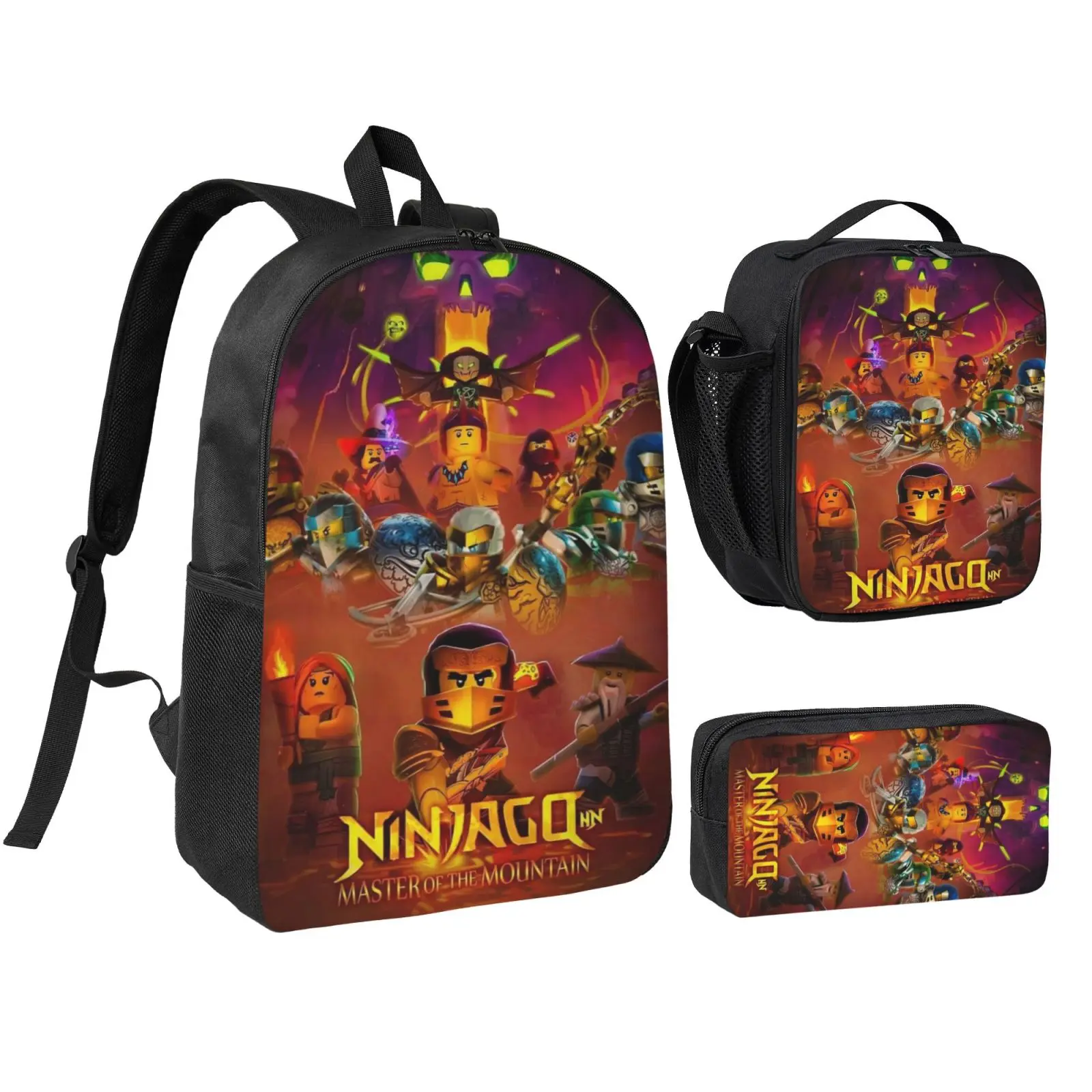 Unisex Ninjago2 3Pcs Backpack for Teen Girls Boys, School Bookbag with Lunchbox Pecil box, Anime backpack with adjustable straps, office travel bag Bookbag