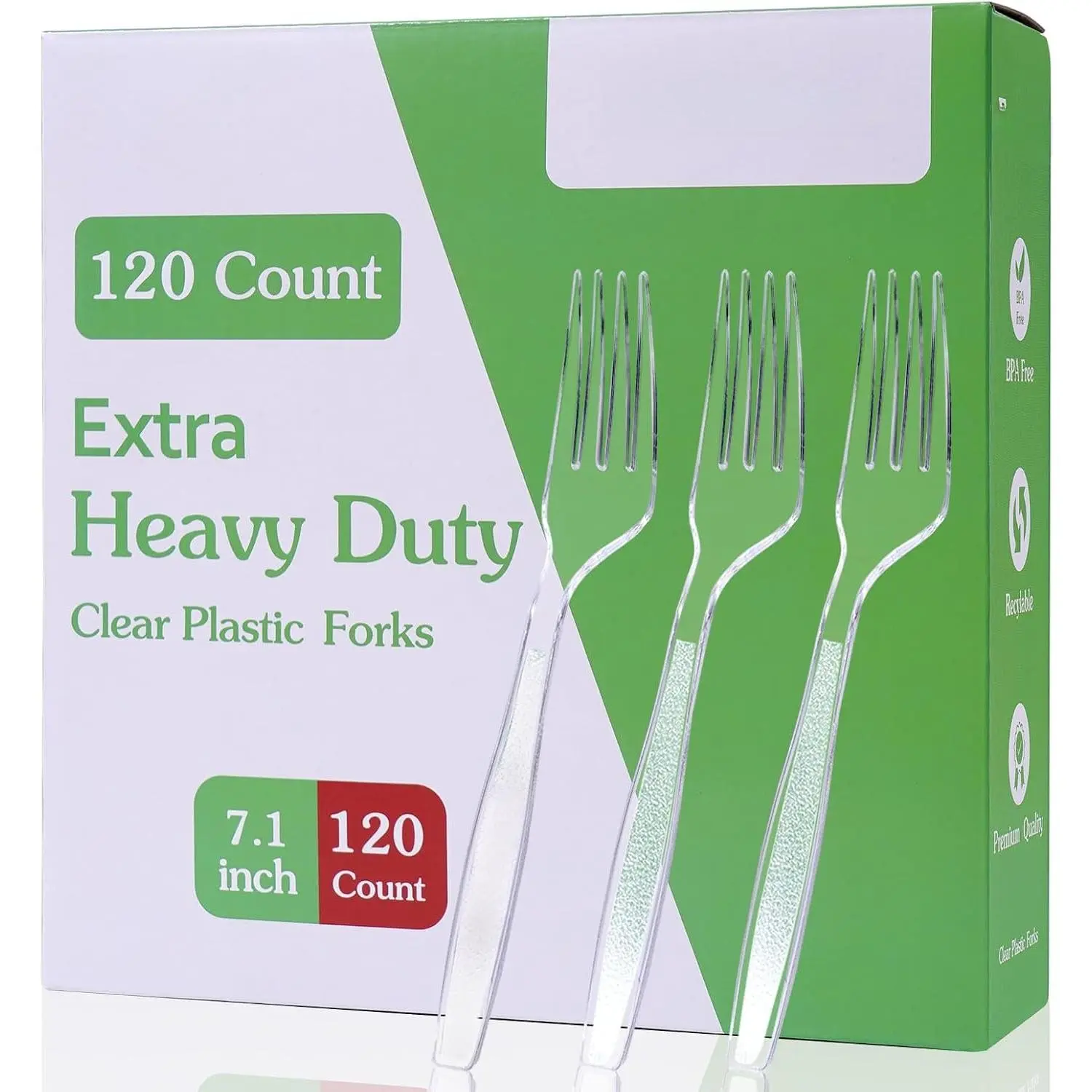 120 Count Extra Plastic Forks Heavy Duty, 7.1"  Disposable Forks Bulk, Heat Resistant & , Solid and Sturdy Clear Forks for Parties, Catering, Events and Everyday Use