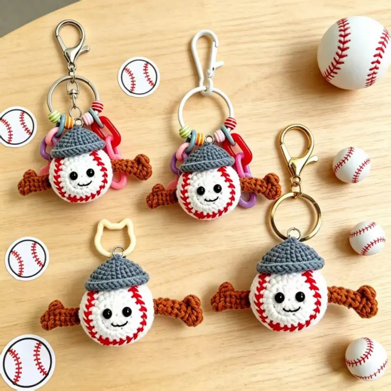 Baseball Keychain Handmade Crochet Soft Yarn Aesthetic Plush Doll Bag Charm Backpack Accessories for Men and Women