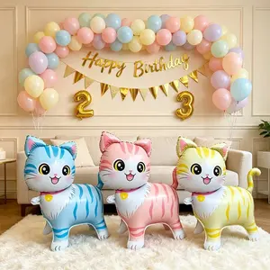 2pcs Blue Cat Balloons, Standing Walking Design, Birthday Party Decor, Indoor Outdoor Decoration, Event Gift Props