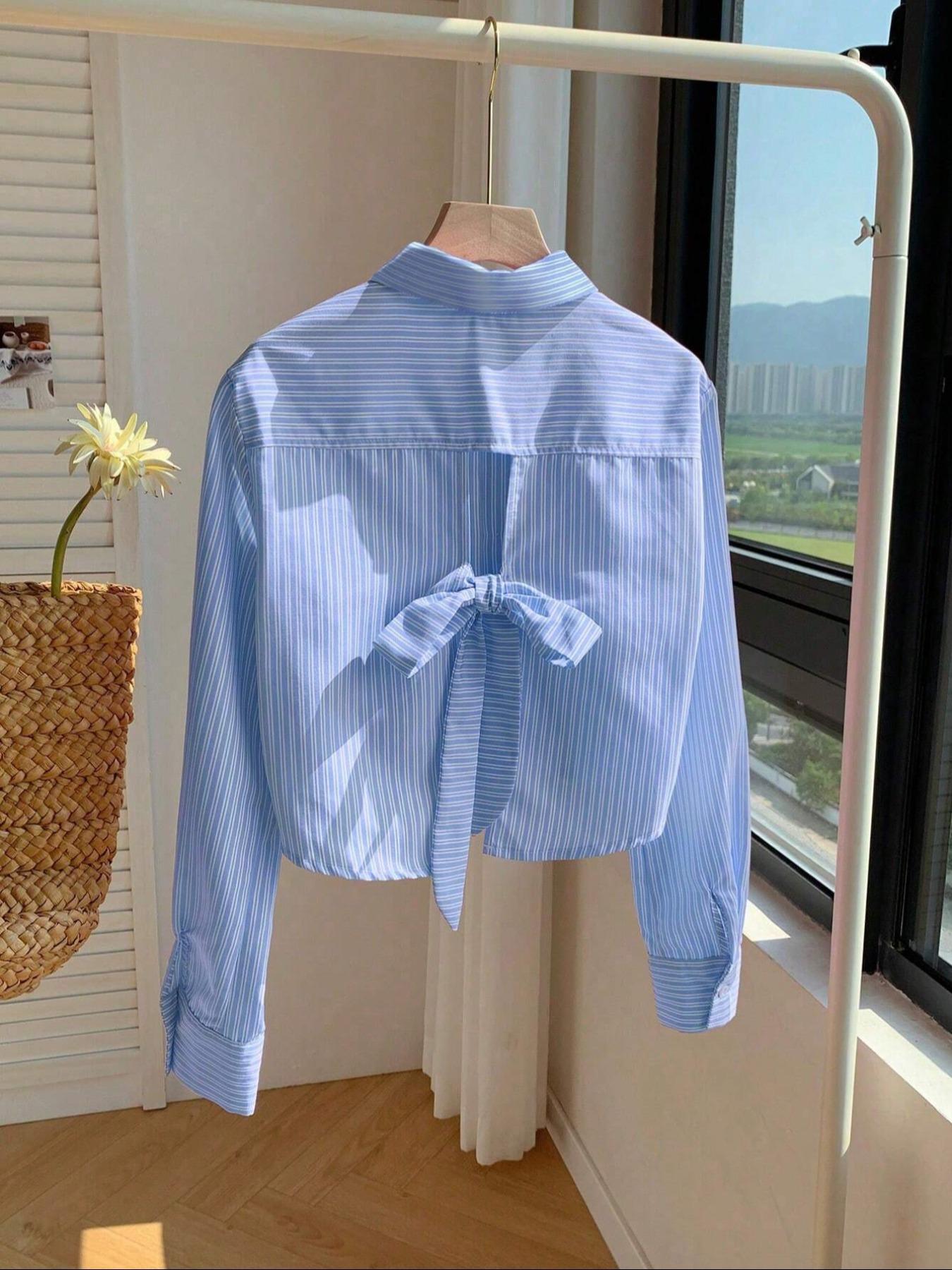 Women's Striped Print Shirt, Casual Comfy Shirt, Casual Long Sleeve Collared Top for Daily Wear, Ladies Clothes for All Seasons