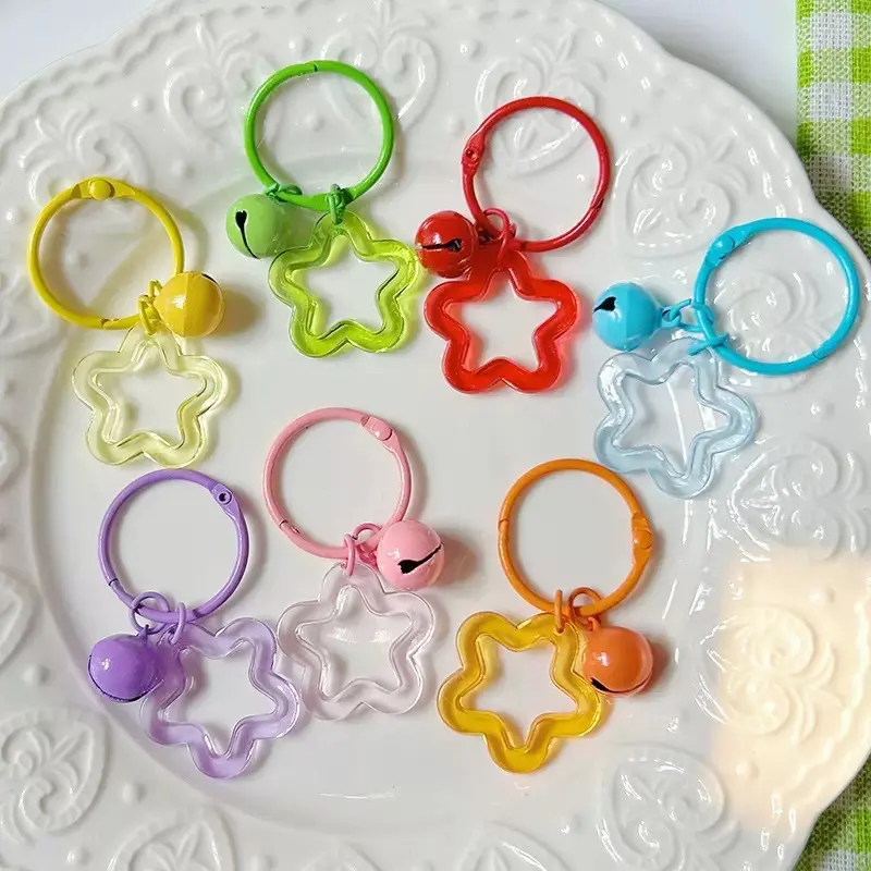 3 Pcs Pastel Transparent Acrylic Star Keychain – Cute Candy Color Bag Charm, Aesthetic Summer Keyring Accessory for Girls, Handbags & Gifts