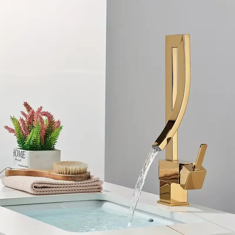 1pc Bathroom Washbasin Faucet, Single Hole Mixed Hot and Cold Faucet, Brass Ceramic Valve Core, Household Sink Faucet, Bathroom Faucets