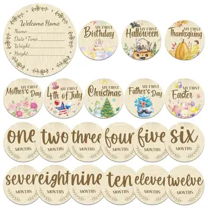 11 count Wooden  Monthly Milestone Cards Sign, Double Sided  Photography Prop    Growth Monthly Milestone  Discs  Shower Gifts