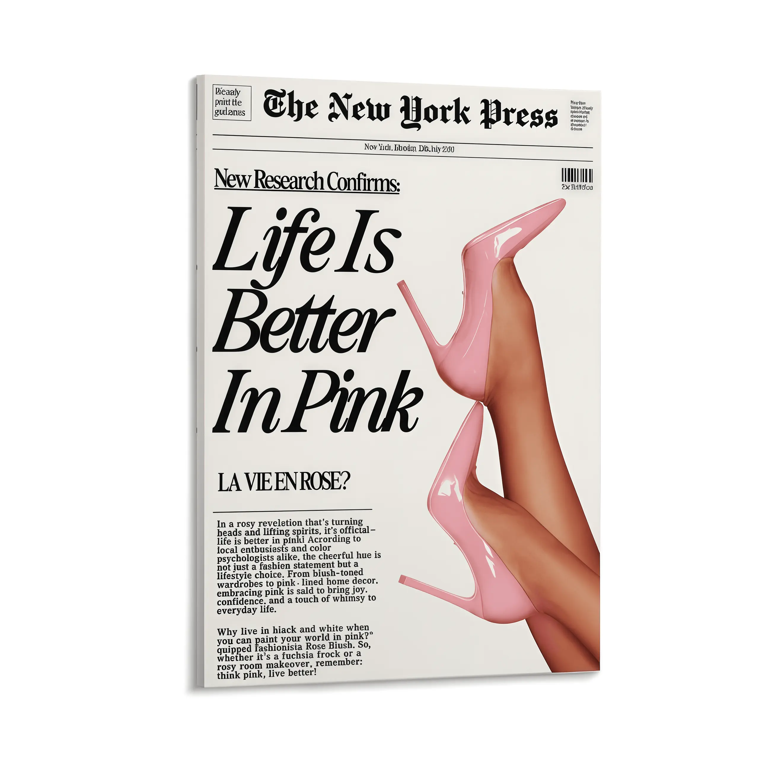Trendy Baby Pink Poster 70s Canvas Prints The New York Press Wall Art Life Is Better in Pink Hot Girl Posters for Cool Girly Room Home Dorm restaurant decor