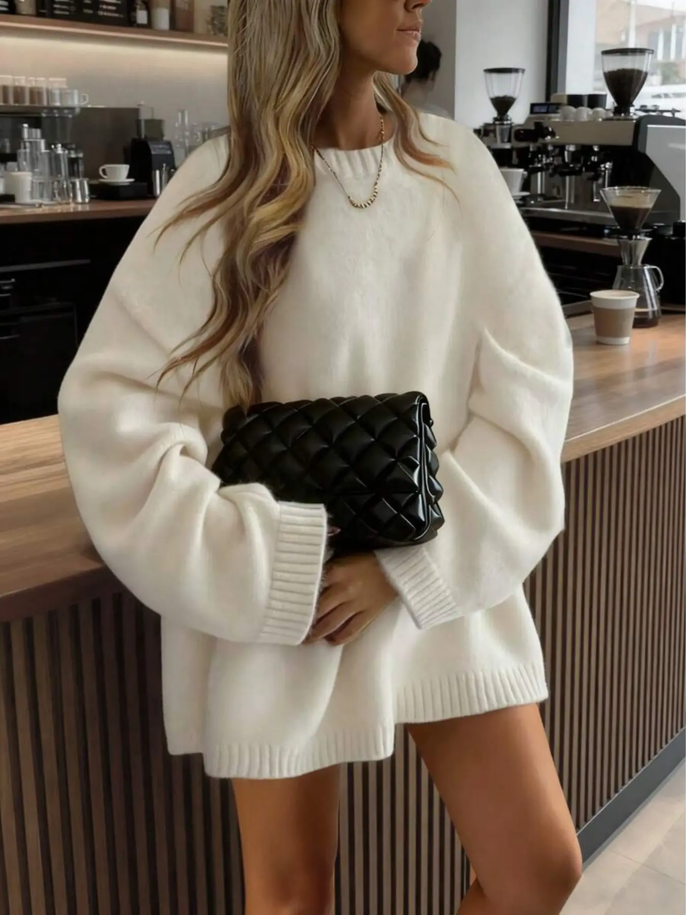 Women's Oversized Crew Neck Long Sleeve Solid Color Pullover Knitwear Sweater, Autumn/Winter Casual Daily Wear Home Street Dating Basic Fashion Cozy Soft Comfortable Sweater Top, Fall Sweater for Women, Women Oversized Tops