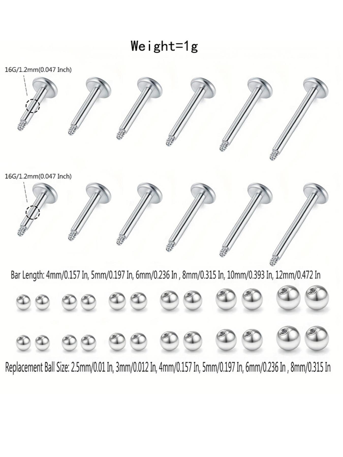 6 Pairs Stainless Steel Lip Studs, 16g Surgical Steel Tragus Cartilage Helix Earrings Studs Replacement Balls Short Lip Rings 4-12mm Conch Piercing Jewelry, Body Jewelry for Men & Women, Nose Rings