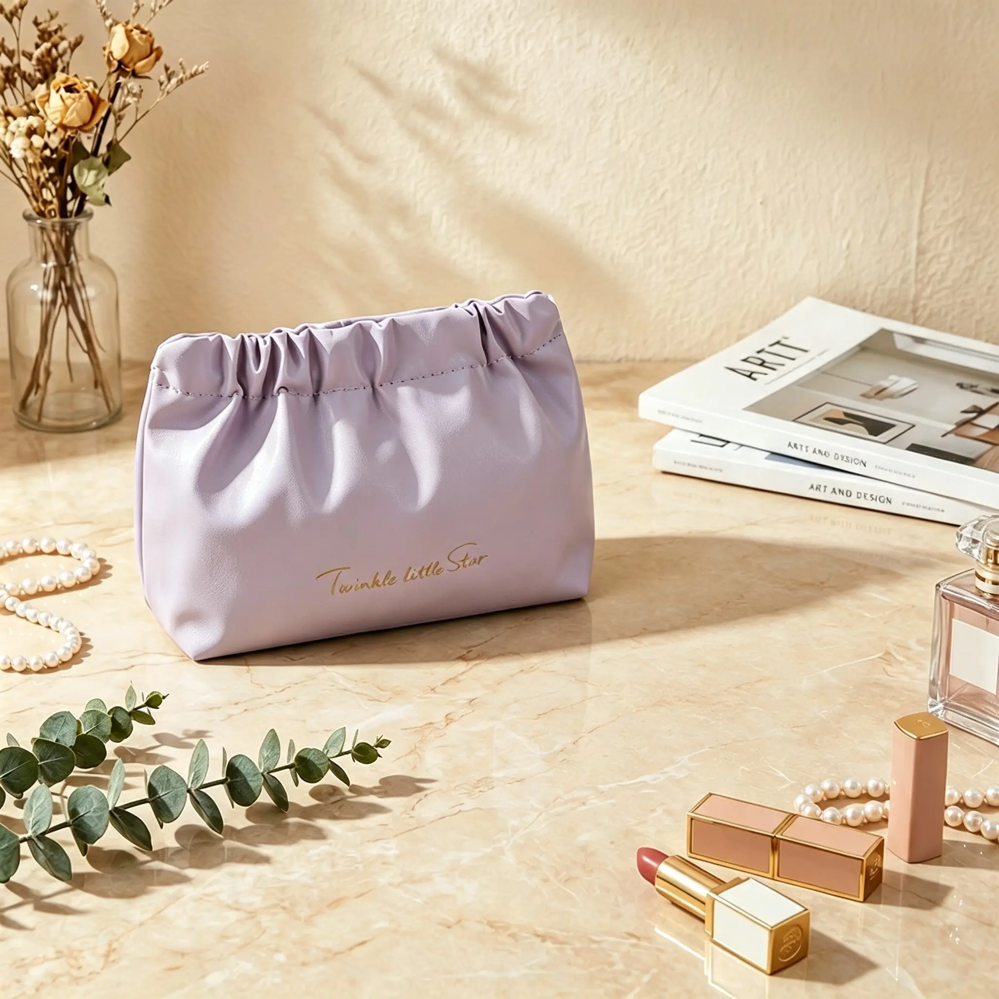 New Foldable PU Leather Automatic Open Close Bag, Travel Portable Jewelry Storage Pouch, Lipstick Makeup Bag, Coin Purse