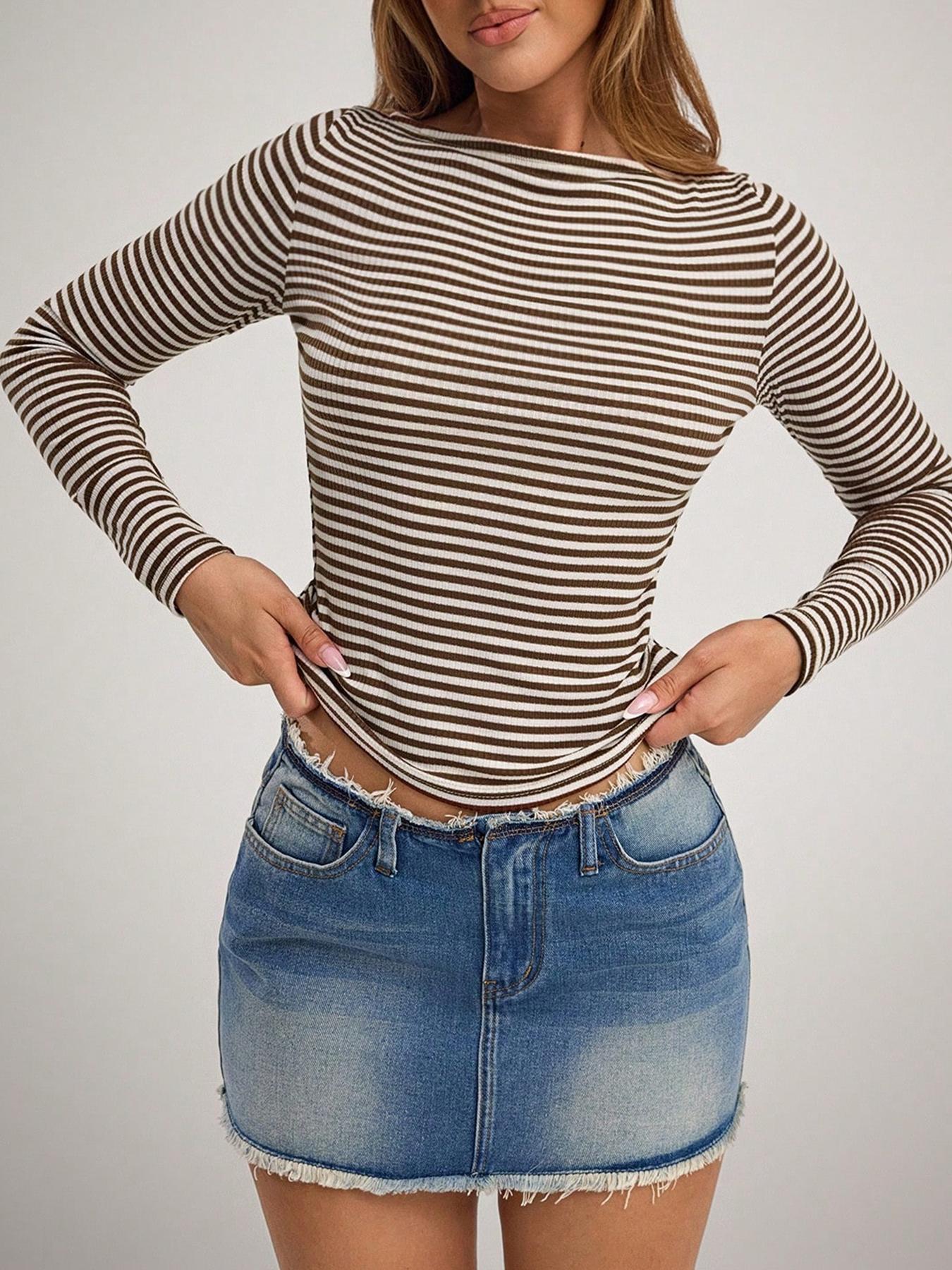 Women's Casual Striped Slim-Fitting Long Sleeve T-Shirt, Stylish Daily Wear Top, Perfect for All Occasions