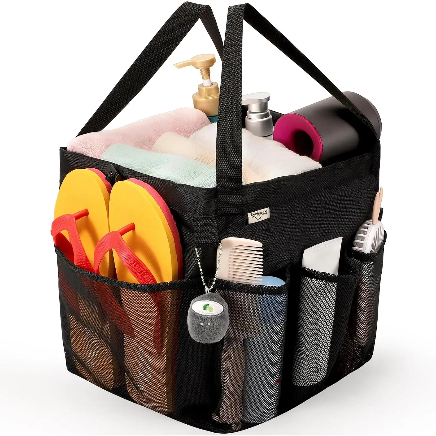 Mesh Shower  Portable, Dorm Room Essentials for College Students, Large Capacity with 8 Pockets Shower Bag for Camping,Swimming,Gym,Travel