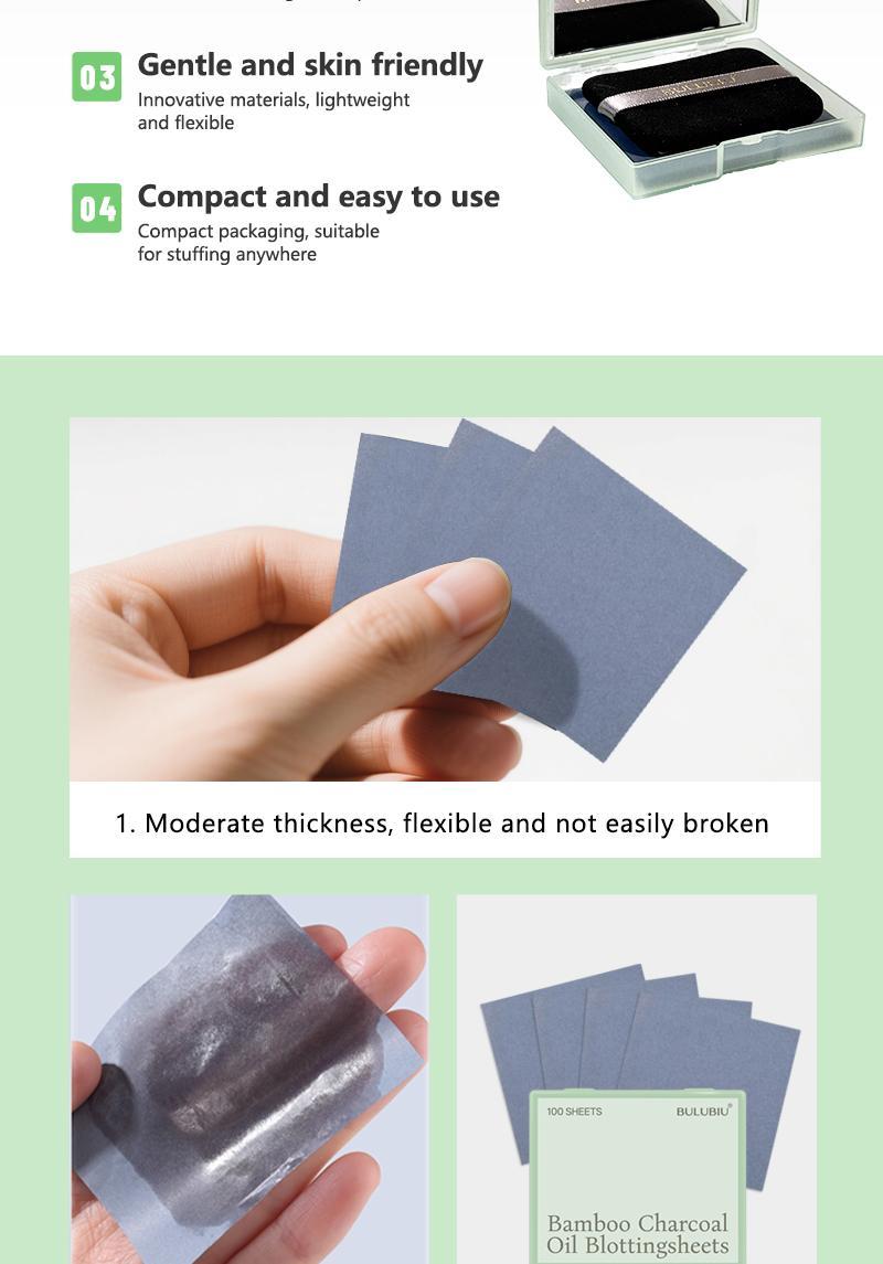 Blotting Papers for Oily Skin & Makeup Lovers - 50 Sheets with Mirror and Powder Puff | Bamboo Charcoal Absorbs Excess Oil, Keeps Skin Fresh and Matte Throughout the Day