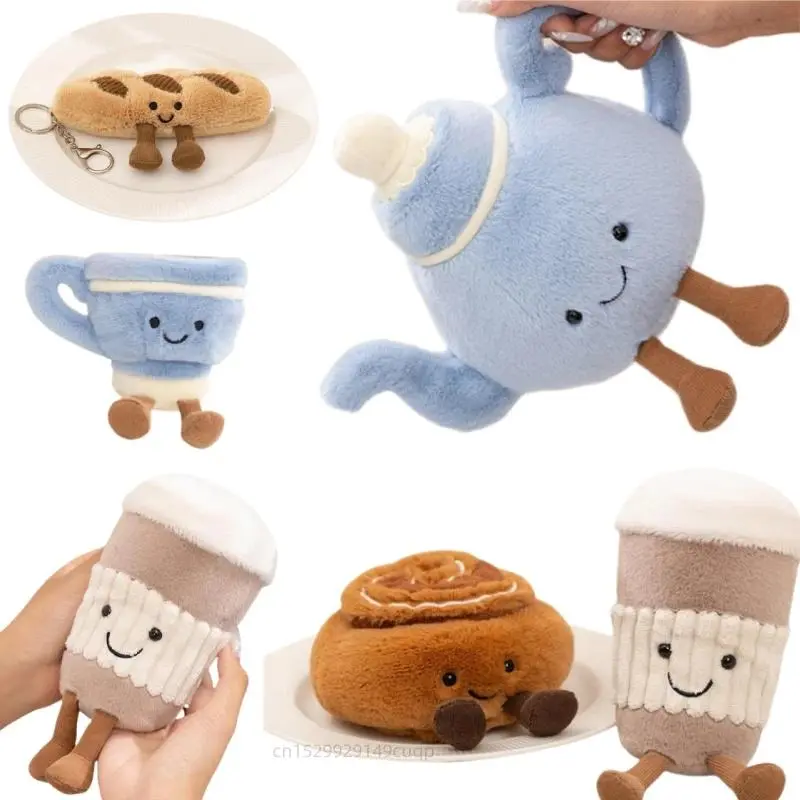 Cute Character Stuffed Toys - Colorful Soft Toy Figures, Plush Fabric 15cm Baguette, Cookie, Cinnamon, Teapot, Coffee Cup, Pendant, Cake Dolls, XL Model Collectibles, Home Decor Children's Gift