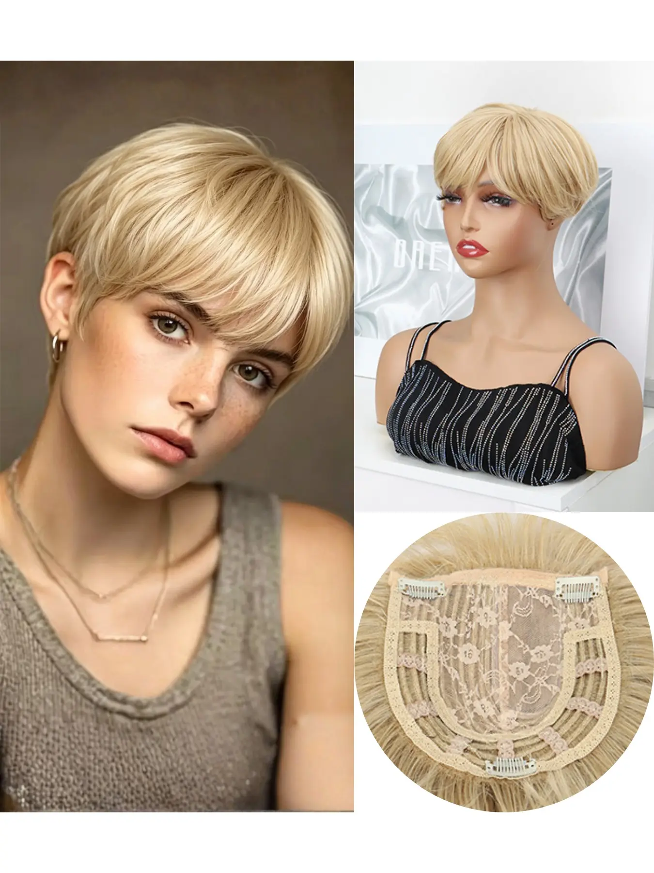 European and American Hair Patch, Realistic Scalp Center Parting Hair Patch, Hair Covering Tool, Short Curly Top Hair Patch