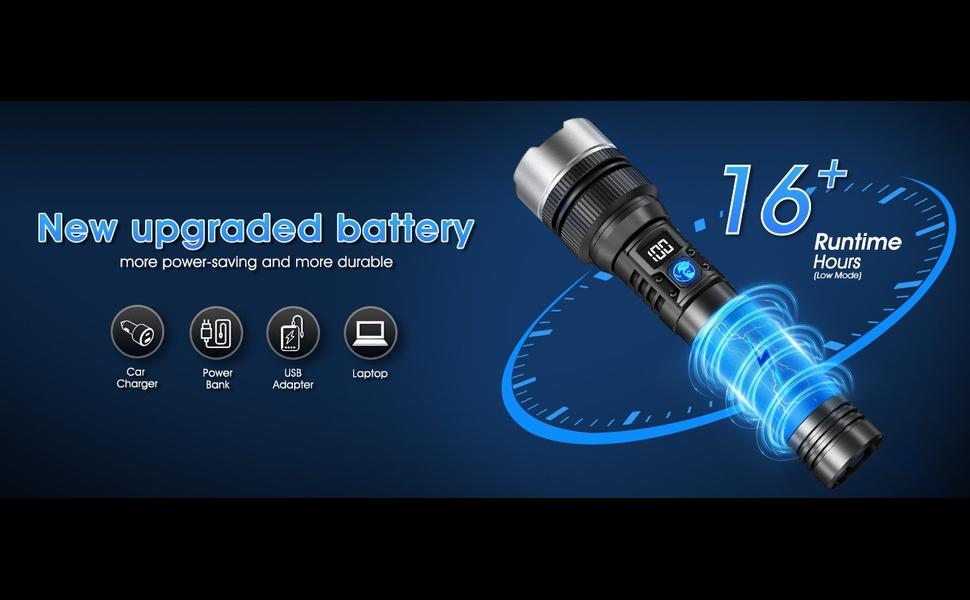 Rechargeable Flashlights High Lumens,LED Rechargeable Flash Light, Zoomable IPX7 Waterproof, 2-in-1 High Lumens, Power Bank and Digital Display, for Outdoor,Camping,Emergency Multi-Scenario(1pcs)