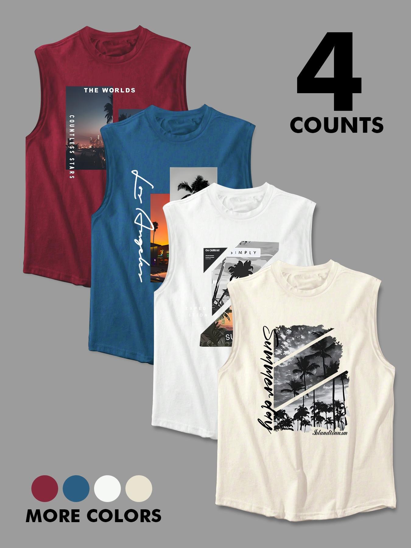 Men's Landscape Print Tank Top, Regular Fit Casual Sporty Sleeveless Top for Summer, Men's Top for Daily Wear