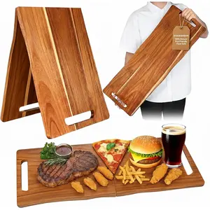 Large Charcuterie Board with Handles 33 x 12 Inch Extra Large Acacia Wood Foldable Long Serving Tray Portable Big Cheese Board Cutting Board for Appetizers Party Travel