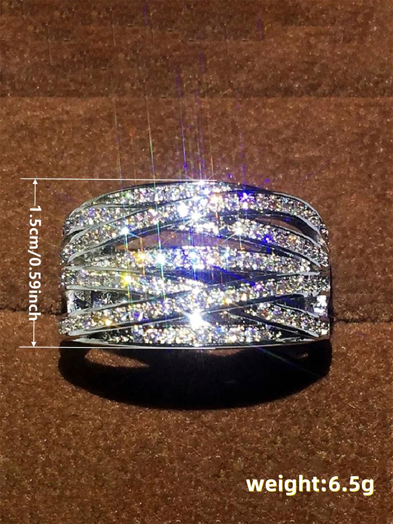 Women's Elegant Rhinestone Decor Wide Promise Ring, Exquisite Trendy Engagement Ring, Chic Gorgeous Jewelry As Gift for Girlfriend, Gifts for Her, Fashion Engagement Rings