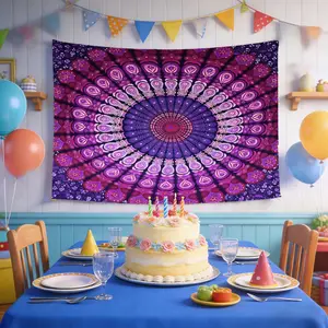 1 Piece Indian Purple Mandala Tapestry - Hippie Boho Throw Blanket, Beach Mat, Yoga Meditation Mat, Home Wall Mural, Bedroom Art, Backdrop, Extra Large Gift for Dormitory Apartment Decor