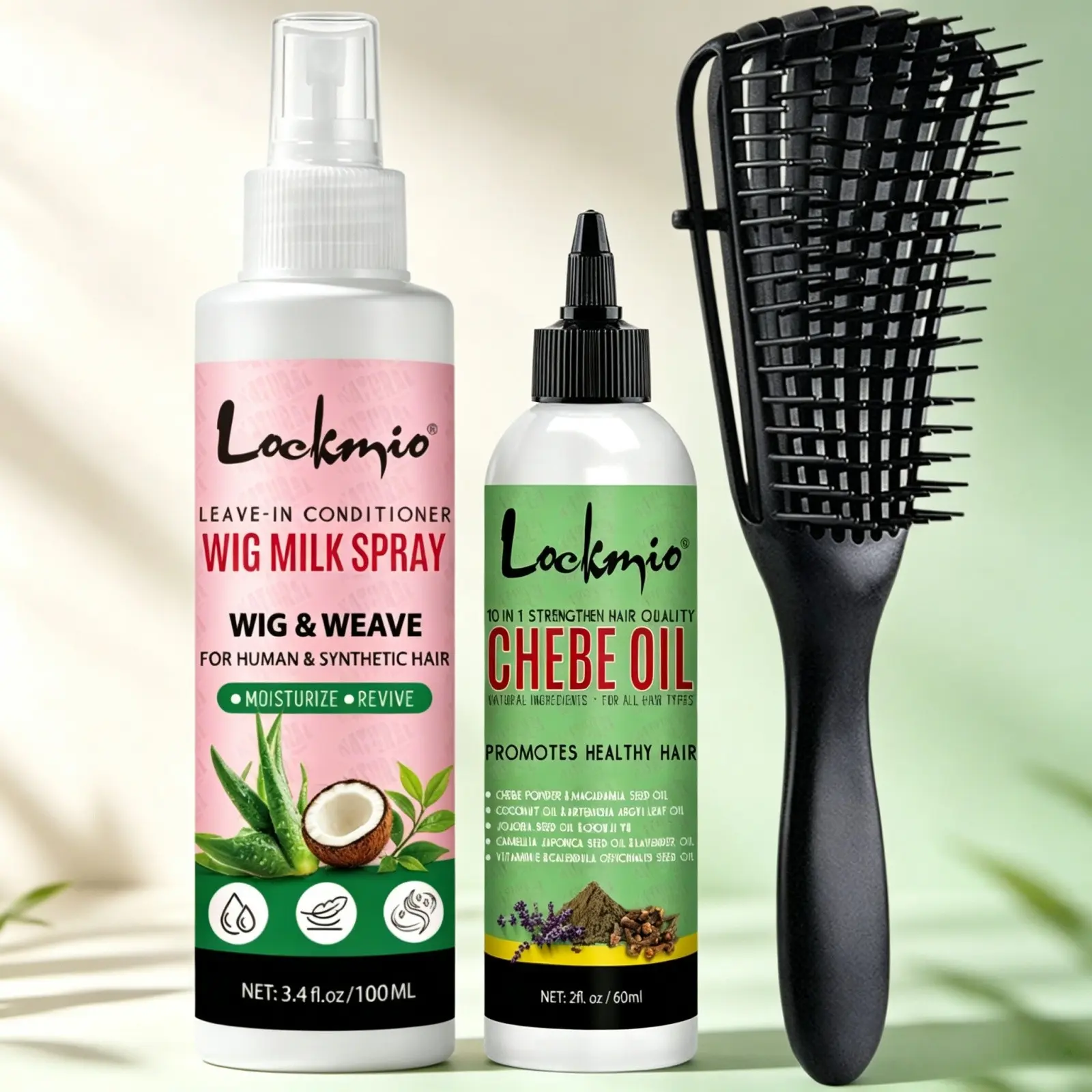 3pcs Wig Care Set Wig Milk Spray, No-Rinse Hair Care Suitable for synthetic hair & human hair For daily combing, anti-frizz and smoothing effect Infused with Chebei essential oil, soothes scalp, nourishes dry and frizzy hair Comes with octopus comb