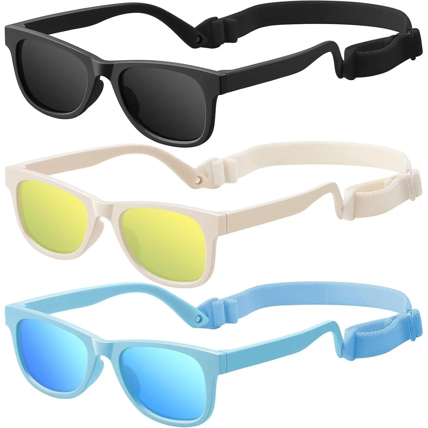 Baby Infant & Toddler Sunglasses with Strap, Boys & Girls 0-24Months, UV400 Flexible TPEE Rubber Frame, Comfortable Fit, Outdoor Travel Ready