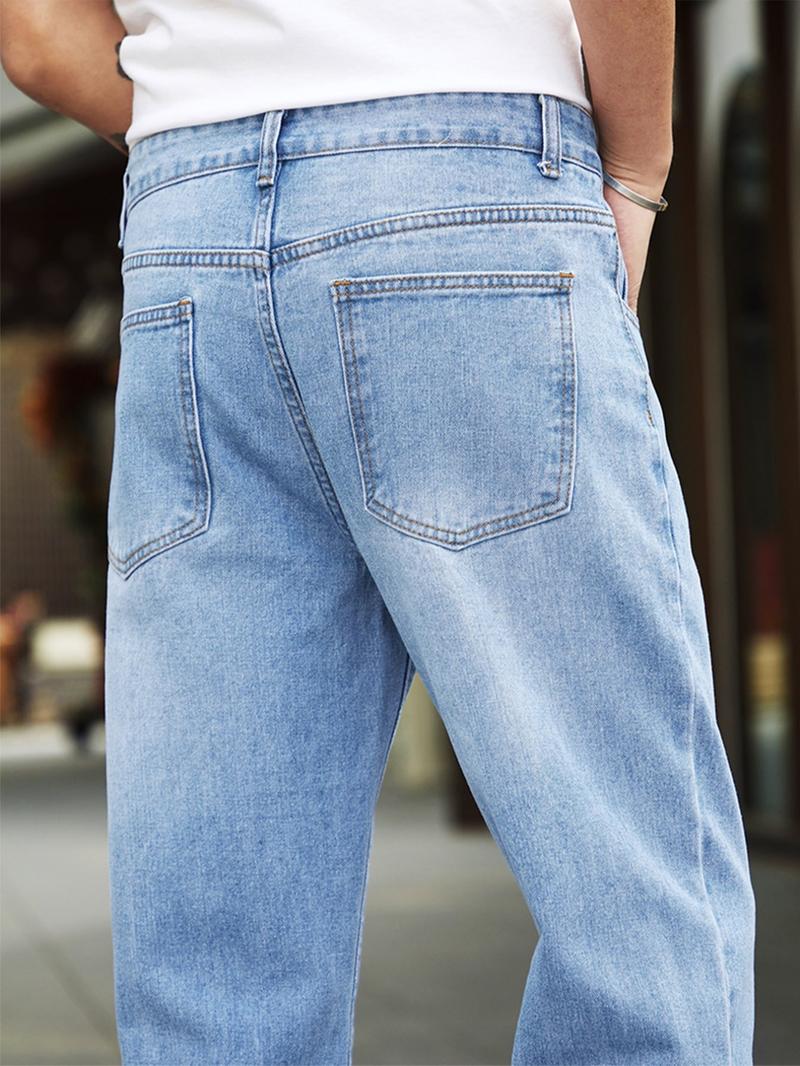 Men's Solid Color Wash Denim Jeans, Casual Comfy Straight Leg Jeans for Daily Wear, Woven Bottoms for All Seasons
