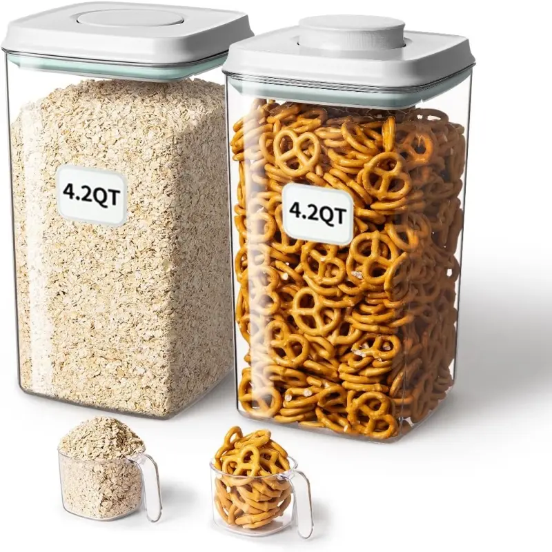 ANKOU Airtight Food Storage Container Set - 2-Piece 4L Large Capacity Home Kitchen Containers, Push-Lock Airtight Seal, BPA-Free, Leak-Proof, Dustproof, Maintains Freshness, Includes Measuring Cup, Ideal for Flour, Cereal