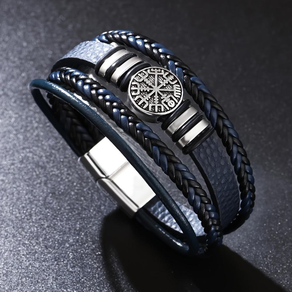Fashionable Punk Multi-Layer Men's Bracelet, Trendy Compass Bracelet, Braided Rope Bracelet