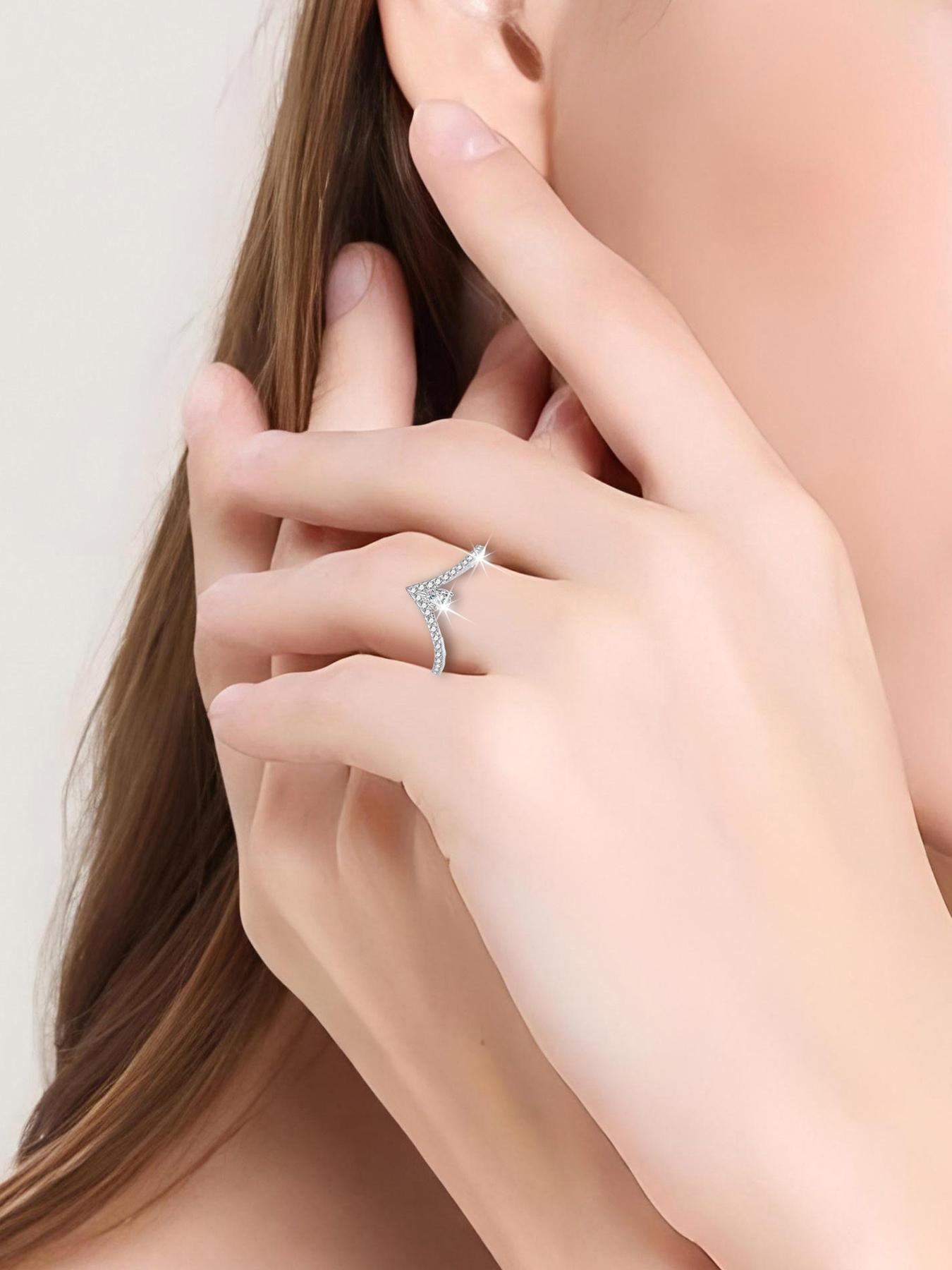 S925 Sterling Silver V Shaped Ring, Elegant Everyday Ring, Fashion Jewelry for Party, Daily Clothing Decor, Trendy All-match & Exquisite Jewelry for Birthday Gift