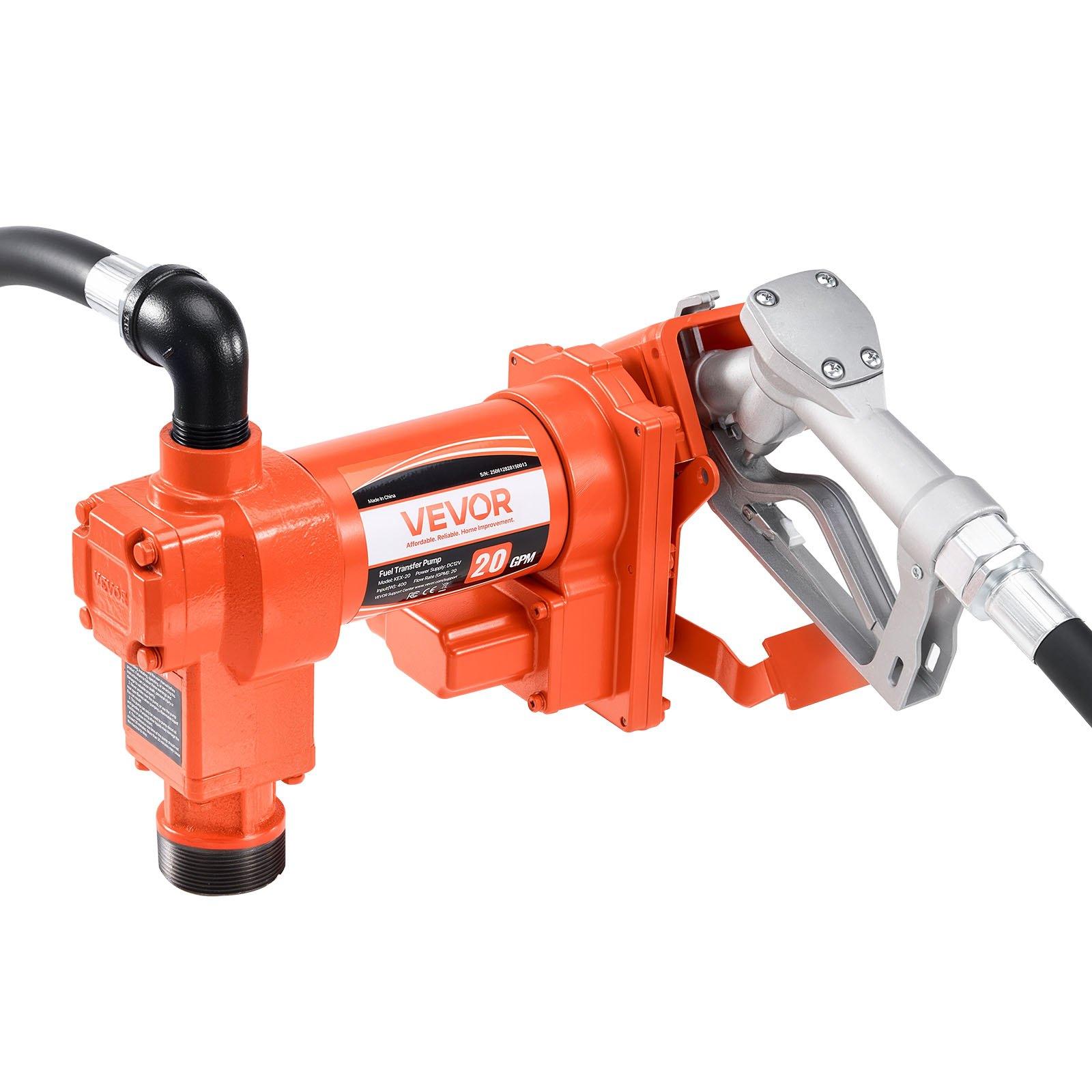 VEVOR Fuel Transfer Pump, 12V DC 20 GPM 1/4 HP Diesel Pump, Extractor Pumps with Manual Nozzle, Discharge Hose and Suction Pipe, for Gasoline, Diesel, Kerosene, Ethanol-Methanol Blends & Biodiesel
