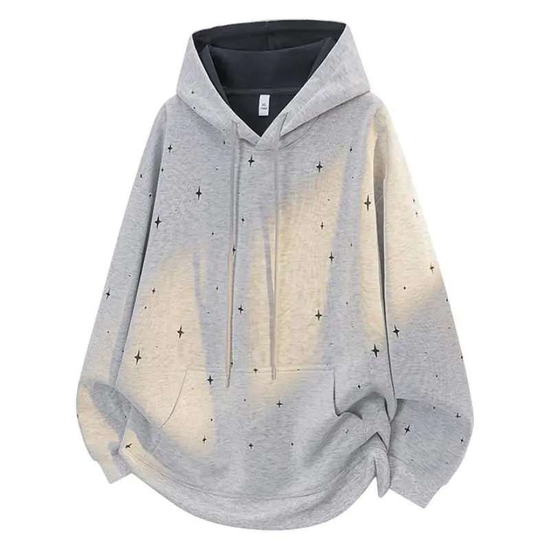 Men's Loose Stylish Tiny Star Print Drawstring Hoodie - Dark Contrast Hood Lining, Front Kangaroo Pocket, Soft Fleece, Oversized Relaxed Silhouette, Casual Streetwear Menswear Top Sweatshirt for Everyday Outfits